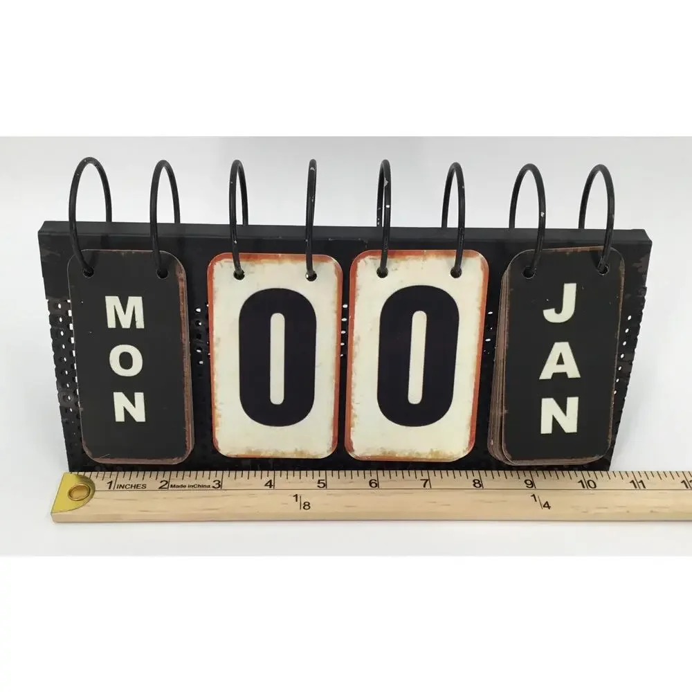 Rustic Metal Perpetual Flip Calendar Farmhouse Desktop Date Display Decor